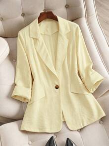 Franclia Plus Size Women's Fashionable Minimalist 3/4 Sleeve Fitted Office Blazer, Spring/Summer - Apricot - View 1