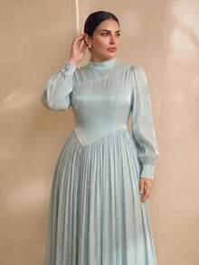 Graceveil Robe simple avec manches lanternes, décoration de perles et ceinture à la taille, pour femmes de grande taille - Vert menthe - Voir 5