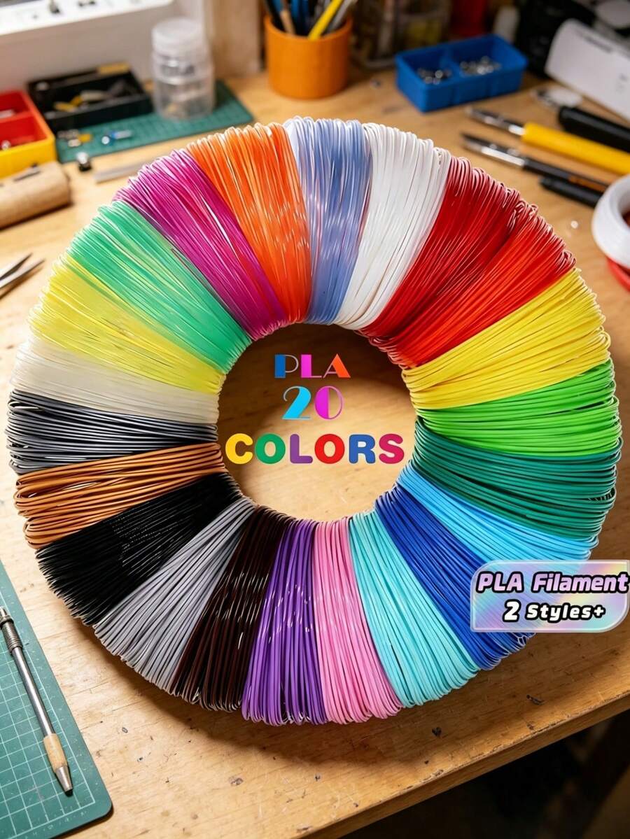 20种随机颜色PLA 3D打印耗材，直径1.75毫米，5米或3米可选，适用于高温3D打印笔，是艺术家、学生、创客、DIY创意项目和礼品的理想之选。 - 杏色 - 查看 1