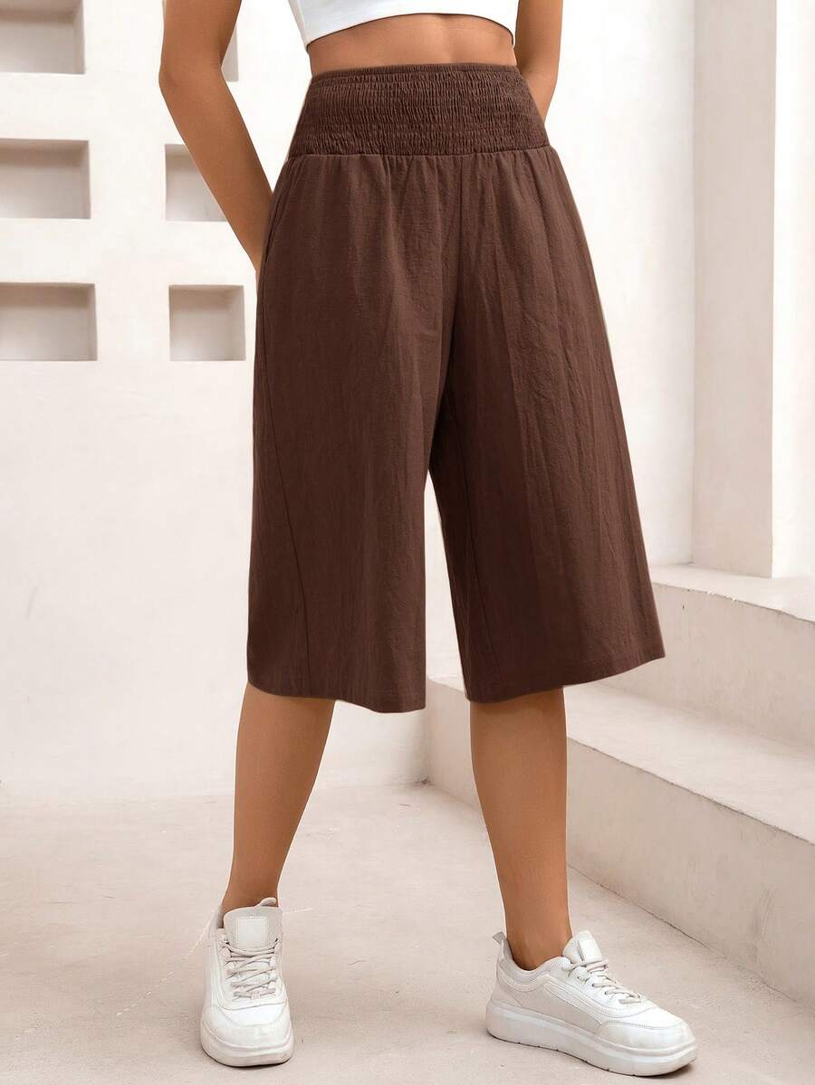 SHEIN Essnce Women's Casual Capri Pants For Commuting - Coffee Brown - View 1