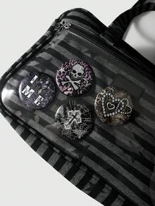 ROMWE Goth 4件套Y2K复古朋克哥特美学动漫徽章套装，包含紫色/黑色/豹纹、蛇纹、蜘蛛网、蝙蝠、十字架、爱心、骷髅图案，银色胸针配饰，适合女孩、朋友、礼物 - 多色-2 - 查看 3