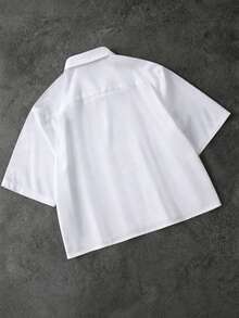 PAVTROS Men's Striped Letter Print Pocket Short Sleeve Shirt - White - View 2