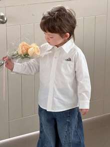 Dazy Kids Toddler Boys' Casual Collared Solid Color Embroidered Top - White - View 6