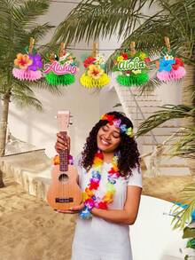 8 PIEZAS Centros de mesa de papel de panal de estilo hawaiano Luau Flores de hibisco tropical multicolor Decoraciones de mesa para fiesta de cumpleaños Luau Suministros para el hogar Decoración Regalo - D - Ver 4