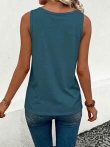 EMERY ROSE Nuevo top de tirantes casual y versátil con cuello en V y estampado de corazón degradado para mujer, primavera/verano - Agua verde azul - Ver 2
