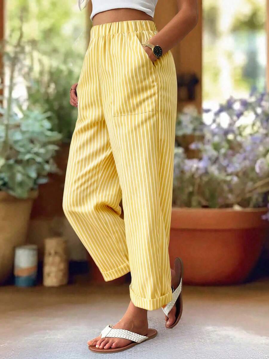 EMERY ROSE Elastic Waist Striped Casual Pants - Multicolor - View 1