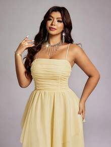 Viva Relle Plus Size Elegant Mesh Strap Party Dress - Yellow - View 6