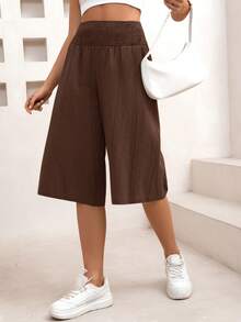 SHEIN Essnce Women's Casual Capri Pants For Commuting - Coffee Brown - View 4