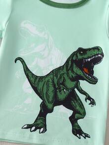 (Random 5 Sets, Send 2 Sets) Young BoyCute Dinosaur Print Soft Short Sleeve Shorts Pajama Set, Comfortable For Indoor Wear And Outdoor Activities - Multicolor - View 8