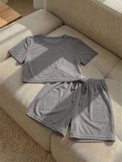 Resyla Áo lưới xuyên thấu trễ vai & quần short Bộ PJ / Bộ Pyjama không có lớp lót