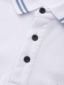 Calvornis 男士極簡印花短袖 Polo 衫 - 白色 - 查看 7
