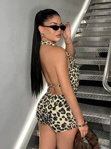 SHEIN SXY 性感動物印花掛脖上衣與超短褲多色套裝 - 彩色 - 查看 2