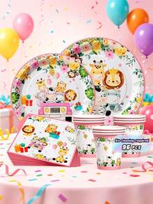 Platos, servilletas y vasos desechables con diseños de mascotas lindos y coloridos, set de suministros para fiestas que sirve a 24 personas, vajilla de papel desechable apta para cumpleaños, bodas, fiestas temáticas, picnics familiares. - Ver 1