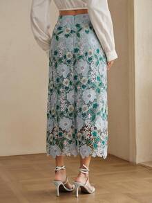 Anewsta Elegant Romantic Contrast Color Lace Voile Vacation, Date, Commute Waist-Cinched Straight Skirt For Women, Spring/Summer - Multicolor - View 7