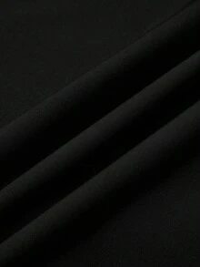 SHEIN LUNE Plus Size Nữ Màu Trơn Eo Co Giãn Quần Ống Rộng Có Viền Xù - màu đen - Xem 5