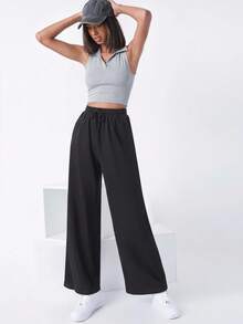 SHEIN BASICS Top halter corto sin espalda de color liso básico casual para mujer, verano - Gris - Ver 3