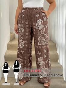 SHEIN Tall CURVE Quần dài ống đứng in họa tiết cỡ lớn dành cho nữ, thích hợp cho kỳ nghỉ, du lịch, lễ hội âm nhạc, trang phục thường ngày, kỳ nghỉ xuân/hè/phong cách bohemian/quần ống rộng bohemian gợi cảm, quần ống rộng nữ, trang phục mùa xuân cho nữ, quần phong cách bohemian, trang phục đi biển lễ Phục sinh, trang phục đi nghỉ mát cho nữ. - Nhiều màu - Xem 6