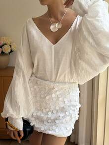 Livesso Blusa de gasa blanca para verano y otoño, vestido de noche elegante de manga larga para boda, brunch, banquete y baile, camisa de oficina para mujer, ropa de vacaciones - Blanco - Ver 7