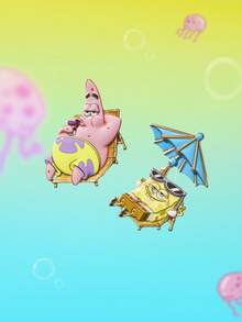 SpongeBob SquarePants | SHEIN 一組新款創意卡通圖案胸針，IP聯名設計，可愛個性化，簡約大方，亦可用作配件，適合各種派對、演唱會、節慶，精美禮物 - 彩色 - 查看 4