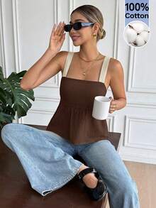 Serisse Tie Backless Ruffle Hem Tank Top,Summer Top - Brown - View 6