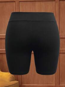 HARRY POTTER X SHEIN Plus Size Women Letter Print Leggings Shorts - Black - View 2