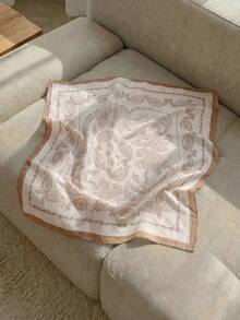 Resyla 1 Peça Lenço Quadrado de Cetim de 70cm x 70cm, Lenço Estampado Feminino, Pode Ser Usado Como Faixa de Cabeça, Elástico de Cabelo, Xale, Lenço de Pescoço, Acessório de Moda Adequado para Vestidos - Caqui - Visão 3