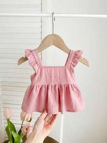SHEIN Áo kiểu bé gái dễ thương, có họa tiết, thắt nơ, thích hợp cho mùa hè. - Màu Hồng baby - Xem 4
