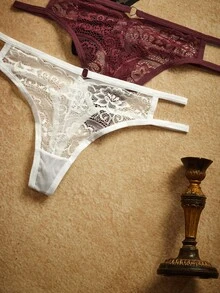 PinupPomp 3pcs Set Women's Lace Seamless T-Back Panties, Sexy - Multicolor - View 4