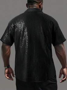 Manfinity Homme Camisa casual de manga corta con lentejuelas de unicolor para hombres de talla grande - Negro - Ver 2