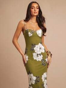 Silquee Women's Vintage Romantic Olive Green Floral Tulle Dress Summer Elegant Mother Of The Bride Dinner Date Formal Graduation College Wedding Prom - Green - View 6