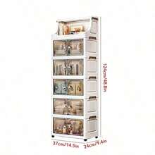 1pc Plastic Folding Storage Cabinet, Double Door Home Living Room Toy Organizer Box, Bedroom Storage Cabinet With Wheels, Wardrobe Closet Storage Box, Kitchen Trolley Storage Rack - Clear - View 20