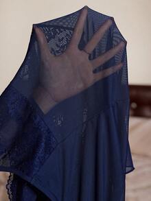 Slumberist Plus Size Women's Sexy Lace Camisole Nightgown: Sheer Mesh With Sexy Lace, Waist Satin Ribbon Intimate Sexy Sleepwear - Navy Blue - View 9