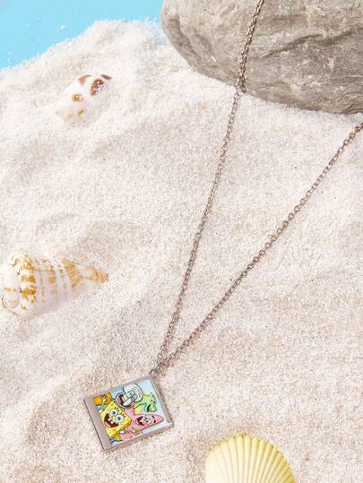 SpongeBob SquarePants | SHEIN Nuevo collar colgante con estampado de animales marinos de dibujos animados creativos, diseño conjunto IP, lindo y personalizado, simple y generoso, también puede usarse como accesorio, adecuado para varias fiestas, conciertos, festivales, regalos exquisitos