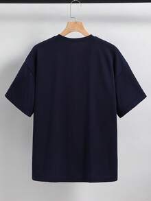 SHEIN Teen Boy Teen Boy Casual Minimalist Round Neck Short Sleeve T-Shirt, Suitable For Summer - Royal Blue - View 2
