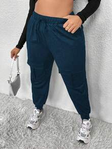 EMERY ROSE Plus Size High Waisted Pocket Work Pants Fall - Navy Blue - View 7