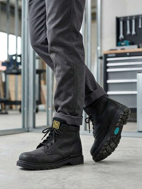 Botas de trabajo industriales de piel 100% de res con casquillo y suela antideslizante cumple con NOM-113-
STPS-2009.
