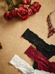 PinupPomp 3packs Contrast Lace Panty Set Sexy Lingerie - Multicolor - View 3