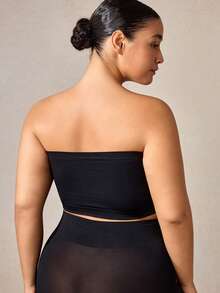 Veilyse 1pc Plus Size Women Seamless Wireless Bra, Black Full Coverage Comfortable Breathable Bandeau Bra - Black - View 3