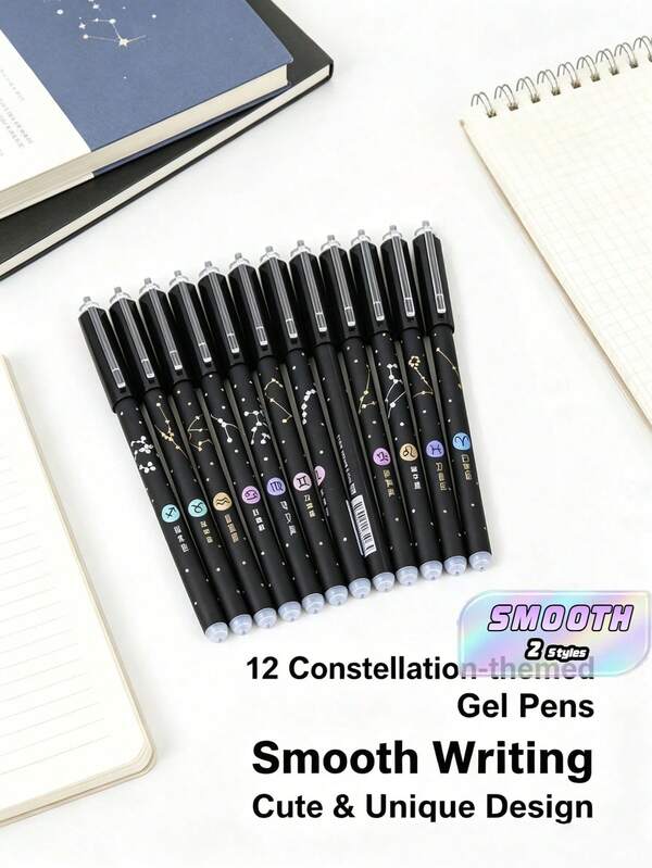 2/12 pièces Stylos-gel effaçables à thème créatif aléatoire de constellation, cadeaux de papeterie pour la rentrée scolaire, petites récompenses pour les fournitures scolaires, l'apprentissage en classe, le marquage des points clés de lecture, les cahiers et autres corrections d'écriture quotidienne, stylos-gel calligraphiques effaçables multifonctions pour la pratique