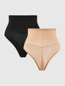 SHAPORA 2 Packs Shaping High-Waisted Thong Set Shapewear Short Body Shaper Butt Lifter-Tummy Waist Control - Multicolor - View 1