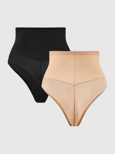 SHAPORA 2 Packs Shaping High-Waisted Thong Set Shapewear Short Body Shaper Butt Lifter-Tummy Waist Control