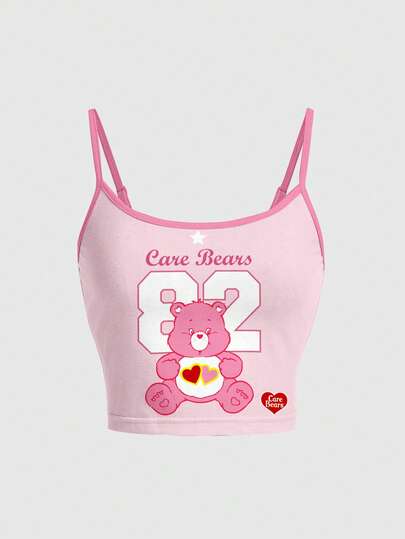 SHEIN X Care Bears 女士休闲卡通印花吊带背心，夏季