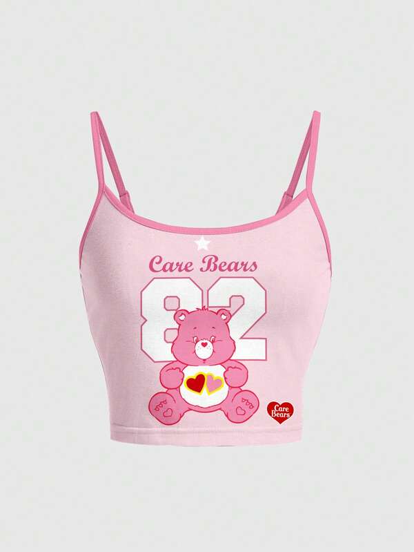 SHEIN X Care Bears 女士休闲卡通印花吊带背心，夏季