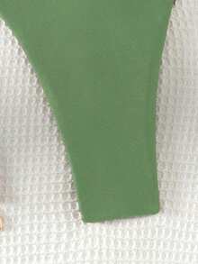 Swim Basics 2025 Solid Color Halter Knotted Split Bikini Swimwear - Green - View 5