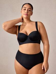 Veilyse Sujetador negro sin costuras de talla grande MIMILEMON, sujetador cómodo con tirantes anchos y minimalista que brinda soporte y elevación - Negro - Ver 2