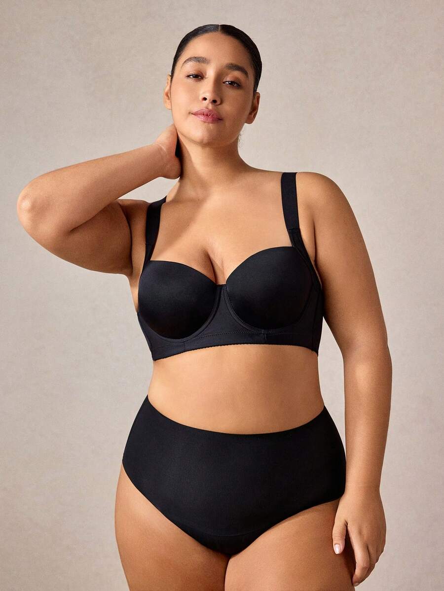 Veilyse Sujetador negro sin costuras de talla grande MIMILEMON, sujetador cómodo con tirantes anchos y minimalista que brinda soporte y elevación
