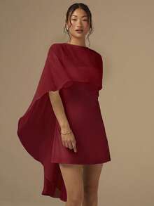 COSMINA Bộ 2 món gồm áo choàng và váy ngắn bằng vải satin cắt xéo dành cho nữ, màu trơn, thích hợp cho đám cưới/tiệc tùng/kỳ nghỉ, màu trắng. - Màu Đỏ Sâu - Xem 5