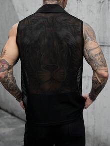 SLATEMANN Men's Solid Color Shawl Collar Casual Tank Top, Holiday - Black - View 2