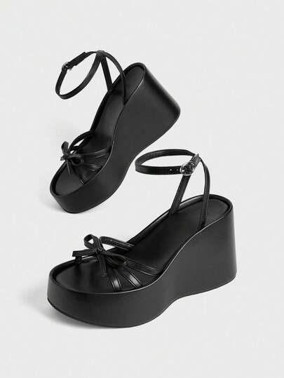 Sugerpunk Giày nữ - Giày sandal đế xuồng thời trang nữ - Phong cách punk thường ngày mùa hè, kiểu dáng đơn giản với nơ cài - Giày một gót thoải mái và thoáng khí dành cho nữ.