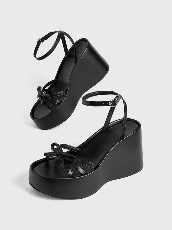 Sugerpunk Giày nữ - Giày sandal đế xuồng thời trang nữ - Phong cách punk thường ngày mùa hè, kiểu dáng đơn giản với nơ cài - Giày một gót thoải mái và thoáng khí dành cho nữ.